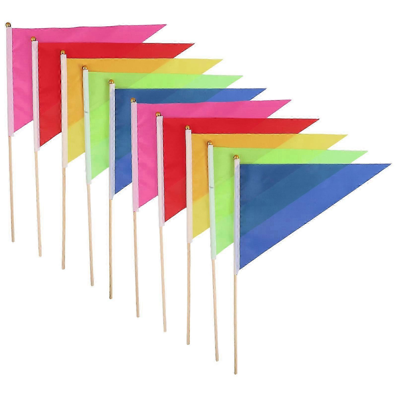 Advertising 10Pcs Triangle Flags with Bamboo Pole Handheld Flags