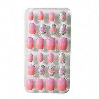 24pcs Kids Press On Nails Set D07 Pink – Colorful Mix Patterns, Easy Application, Cute Nail Art for Girls