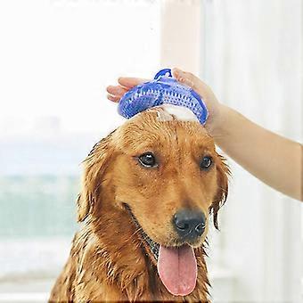 2ps Blaue Hundepflegebürste - Haustierbadebürste - Badebürste mit verstellbarem Riemen - Gummigriff für lang- und kurzhaarige Hunde und Katzen