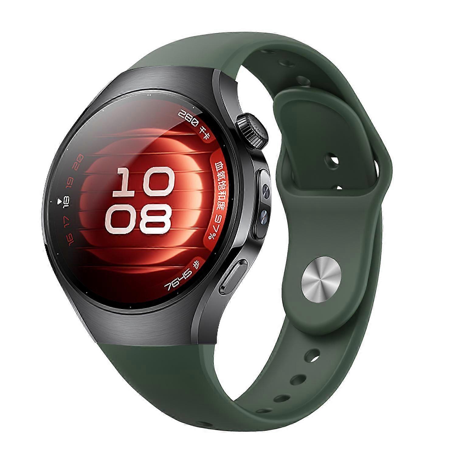 For Huawei Watch 5 42mm Silicone Reverse Clasp Replacement Smart Watch Band Dark Green
