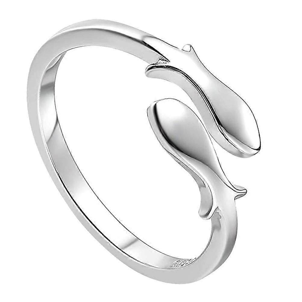 1PC Stylish Double Fish Ring Delicate Wiredrawing Ring Adjustable Ring (Silver)