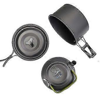 Outdoor Camping Tableware 3 Pcs Outdoor Camping Climbing Equipment Teapot Pot Frying Pan Tablewareblack