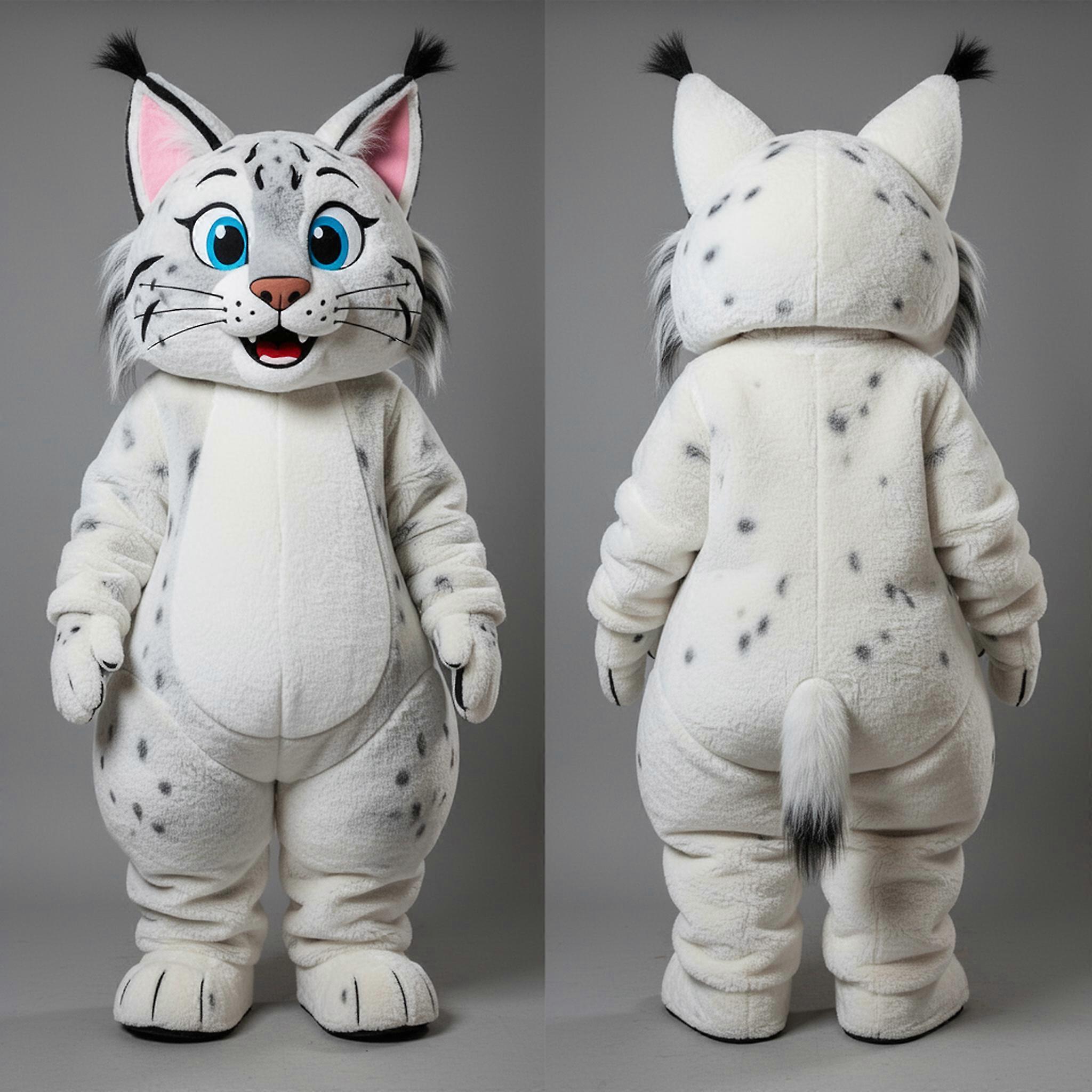 MASTICOT Ivory White Fluffy Lynx Mascot