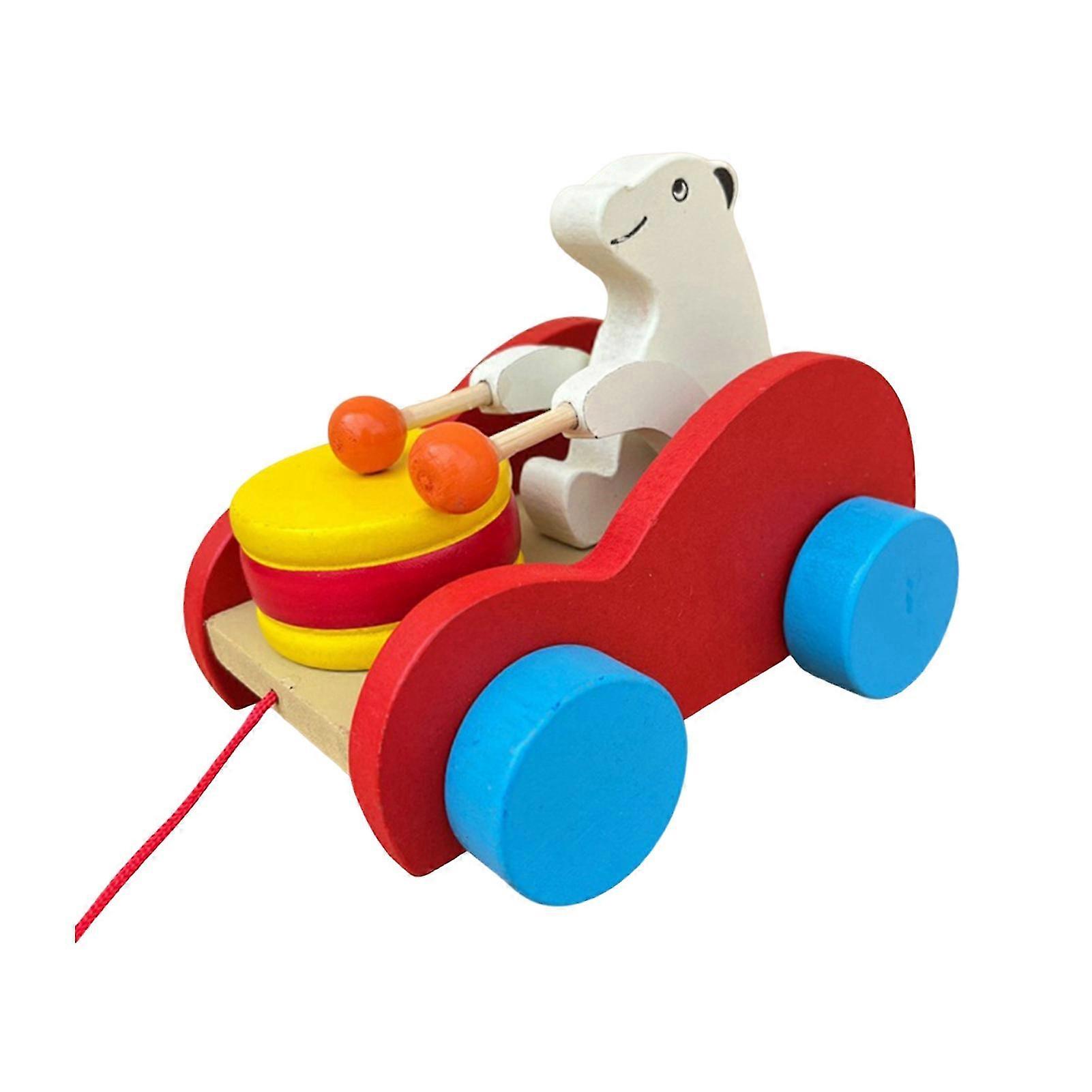 Rounded Wood Pull Toy Animal Drum