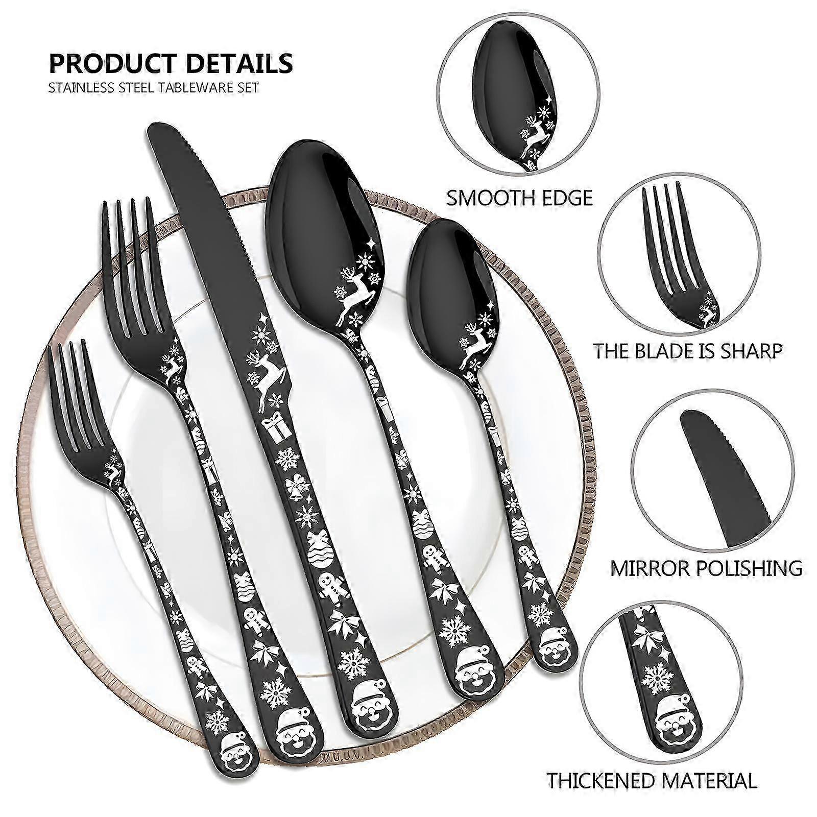20-Pc Black Flatware Set Stainless Steel