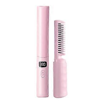 2 in 1 Hair Straightener and Curler with Adjustable Heat Settings, USB Rechargeable Hot Comb, Pink
