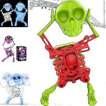 Wind Up Skeleton Toy Green 3D Dancing Skull Decoration with Expressive Design for Desktop Fun