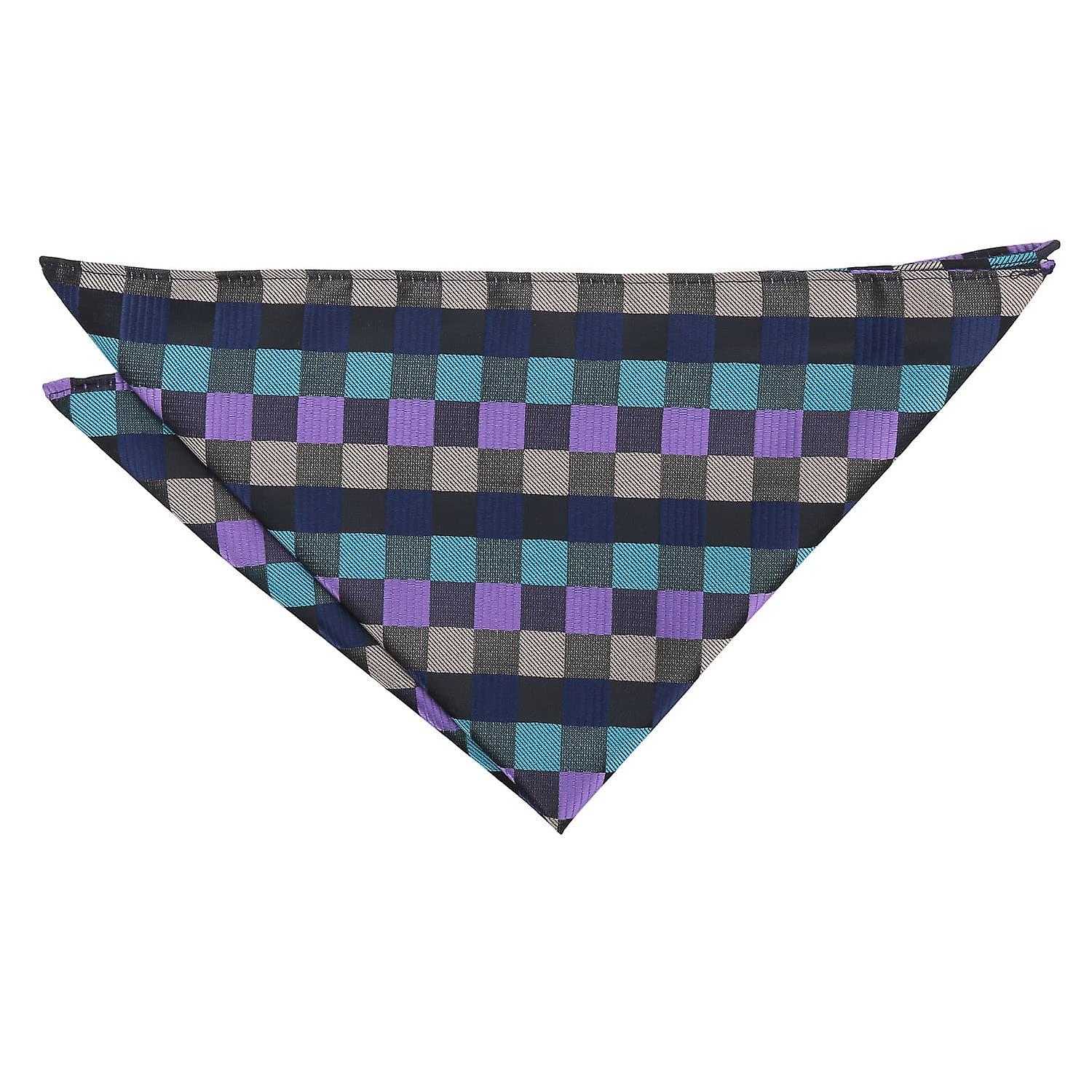 Black Navy and Teal Colourful Check Pocket Square