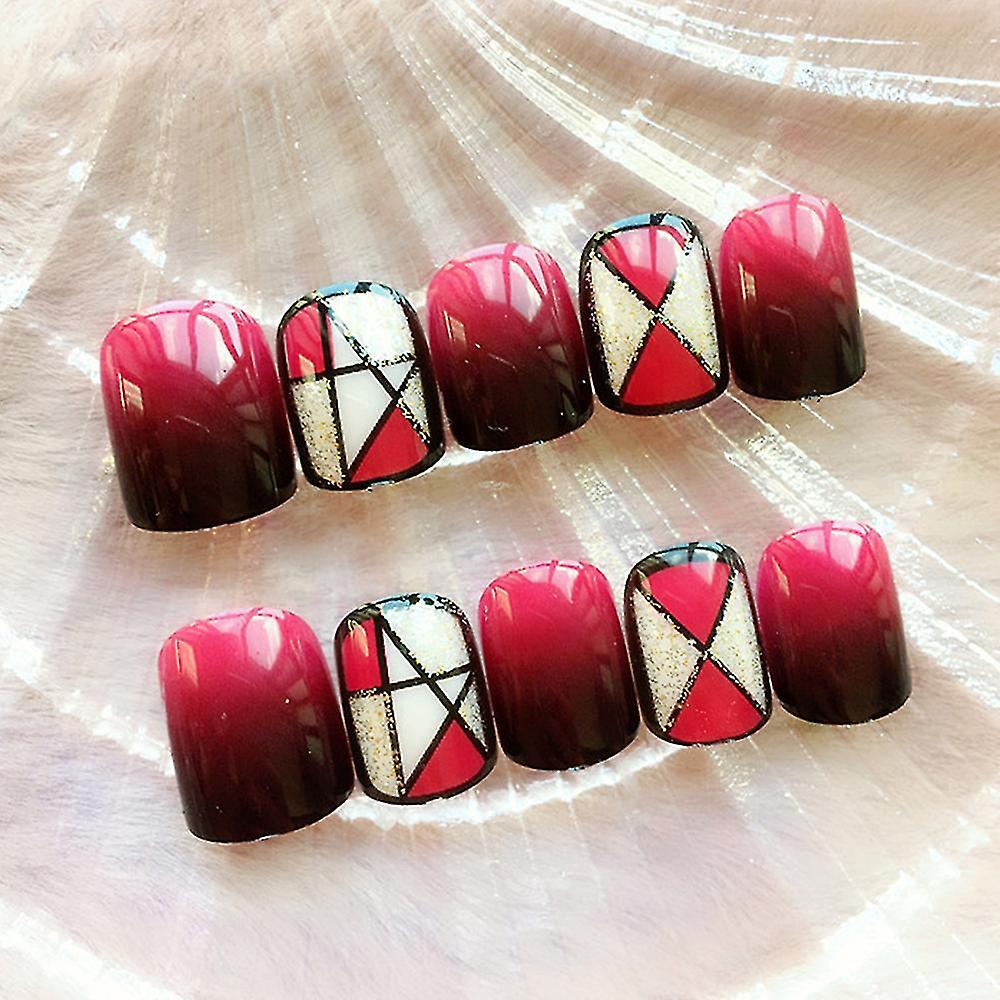 24pcs Gradient Black Red False Nail Geometric Pattern Fake Nail For Women