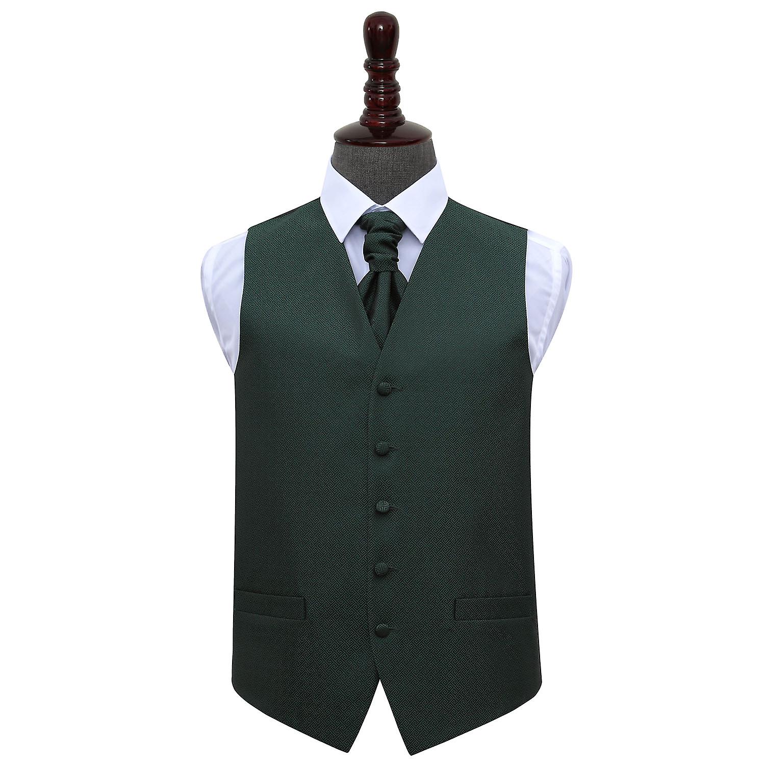 Dark Green Greek Key Wedding Waistcoat and Cravat Set