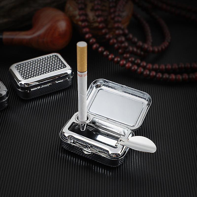 2-Pack Mini Metal Pocket Ashtray With Lid – Keychain Size – Silver