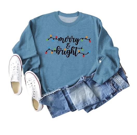 الخريف الشتاء قميص من النوع الثقيل السيدات وصول جديد عيد الميلاد فضفاضة طويلة الأكمام السيدات المألوف مرح Bringht رسالة طباعة عارضة جولة الرقبة قمم