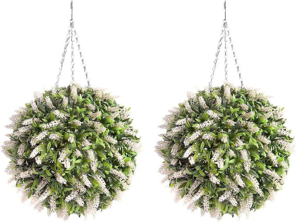 Meilleure paire artificielle de boules de fleurs suspendues à la lavande blanche de 38 cm
