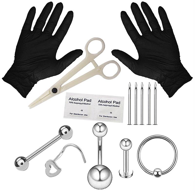 1 Set Professional Body Piercing Tool Kit Ear Nose Navel Eyebrow Lip Nose Needles Set