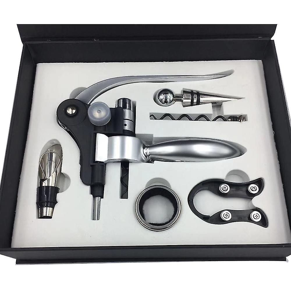 Wine Bottle Opener Corkscrew Set - with Foil Cutter, Wine Stopper & Extra Screw, Drip Ring, Decanter