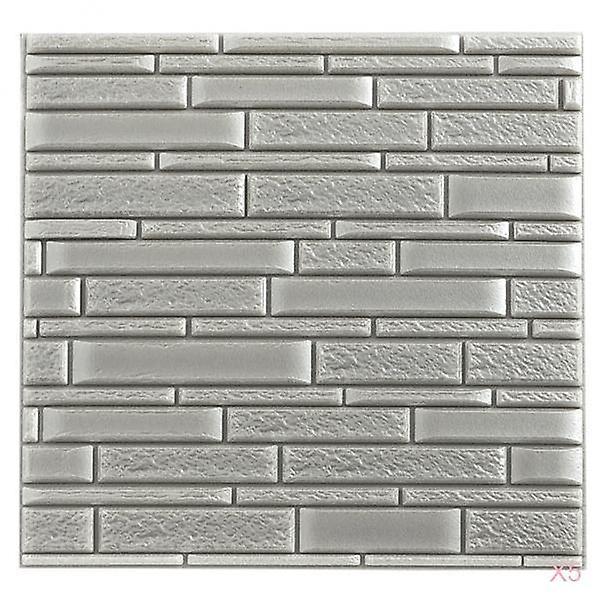 5x Self-adhesive 3D Wall Stickers Brick Wall Paper PE Foam Panel Silver