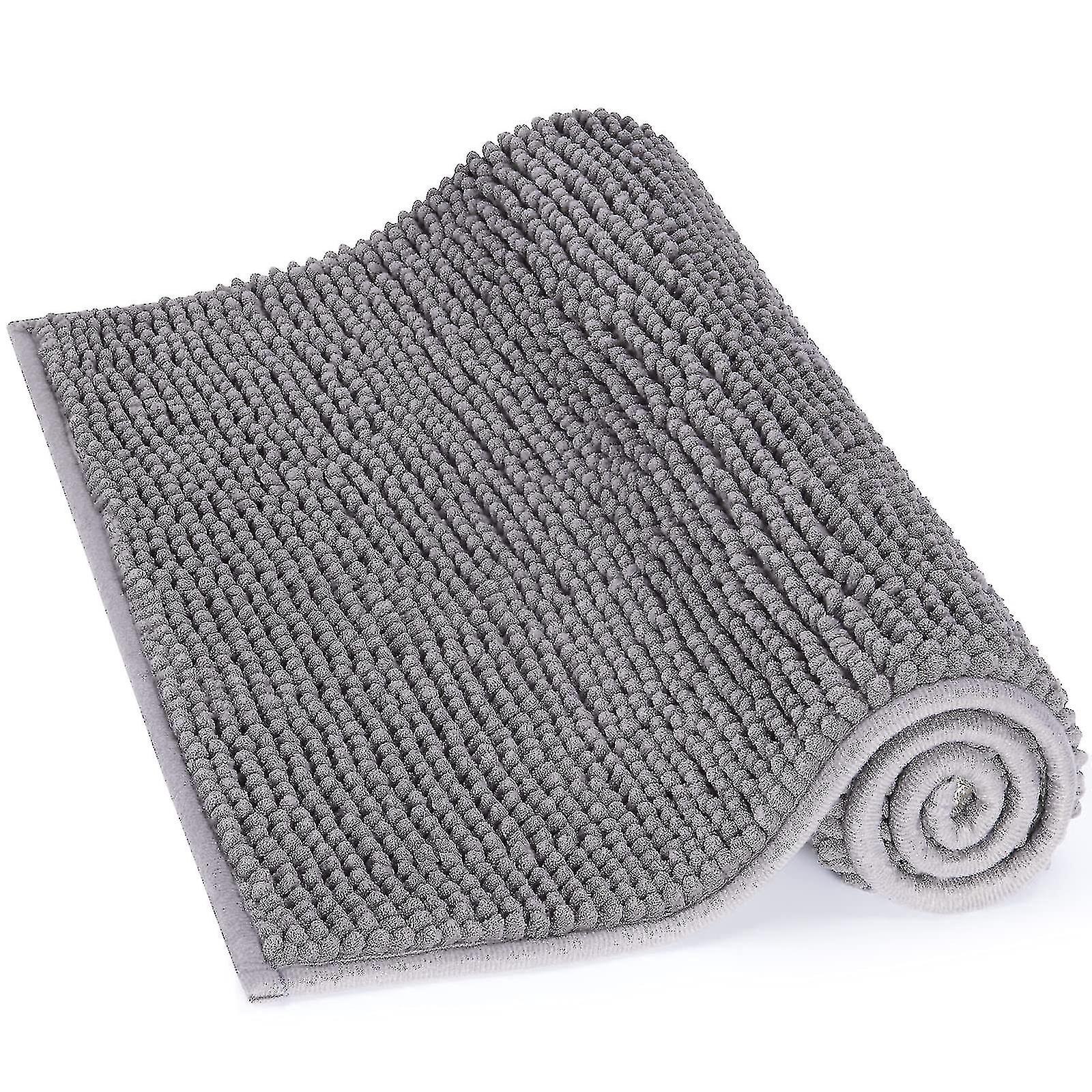 Absorbent Bath Mat 80cm X 50cm Chenille Microfiber Bathroom Shower Mat Grey