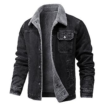 Winter Men's Jacket Lapel Lamb Hair Thickened Denim  High-quality Casu