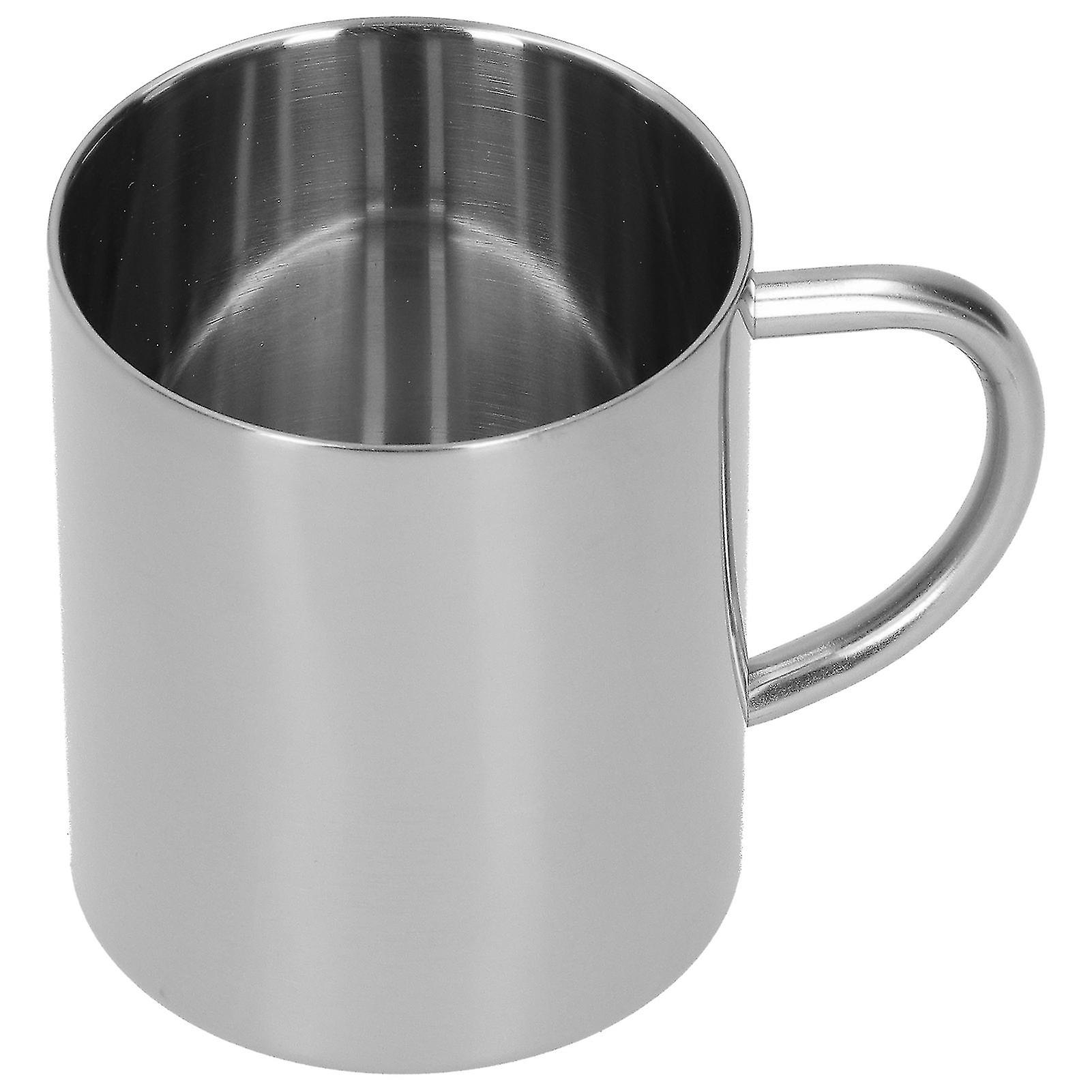 304 Stainless Steel Double Layer Anti-scald Coffee Mug with Handle 400ml (Silver)