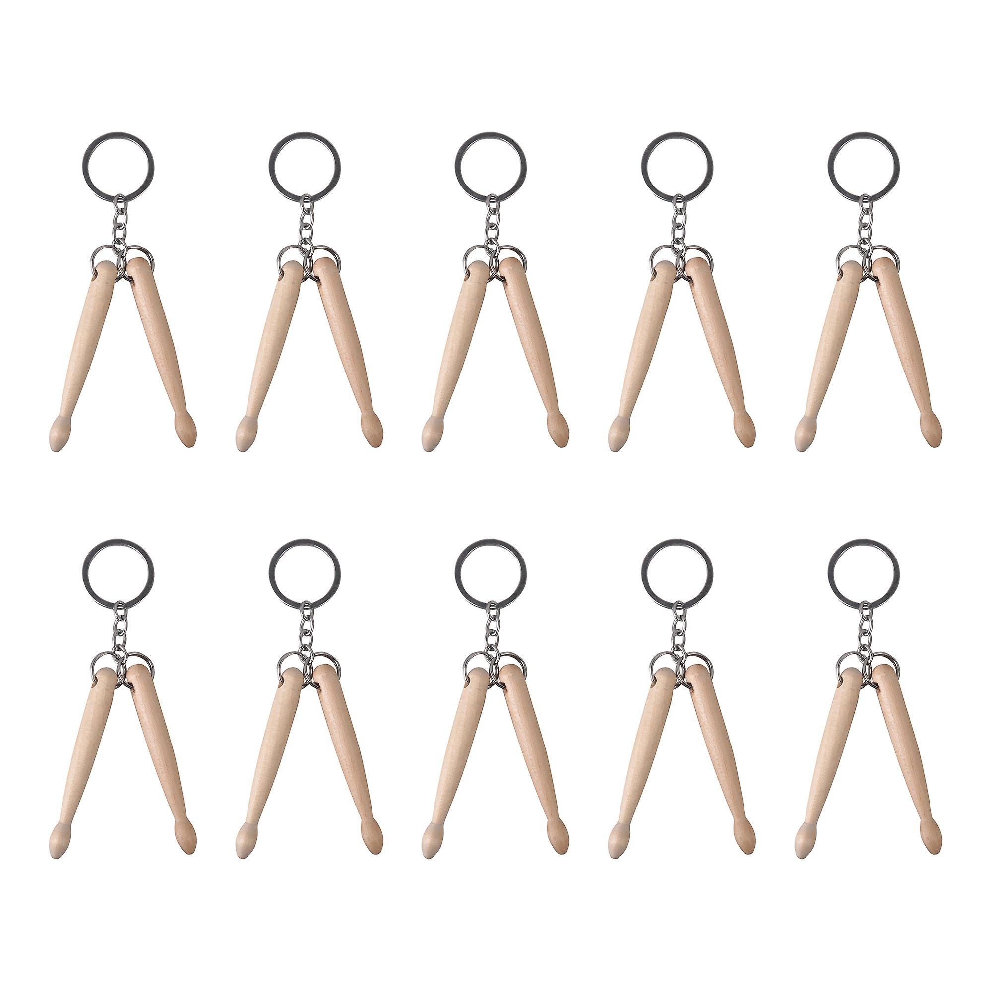 10 Pcs Wooden Double Drumstick Keychain Key Rings for Percussion Lover