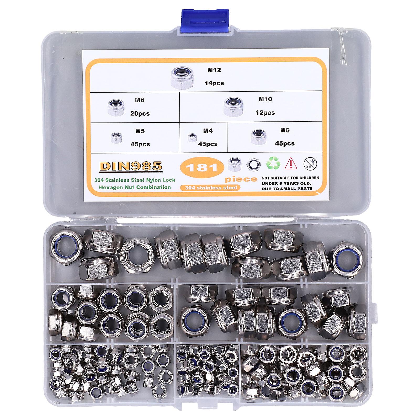 Lock Nuts,181PCS Hardware Nuts 6 Hardware Nuts Insert Nut High-Precision Functionality