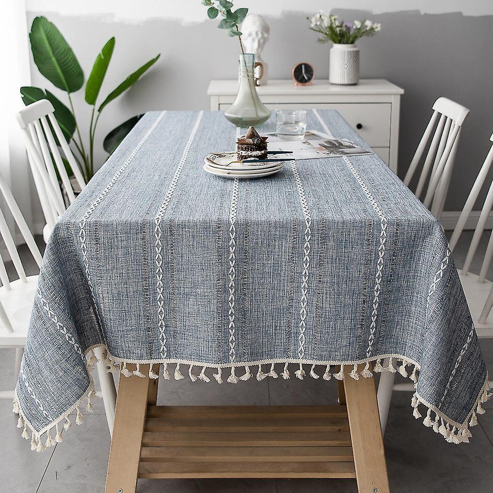 3-Color Striped Embroidery Tablecloth Cotton Linen Fabric Tea Table Tablecloth Pad