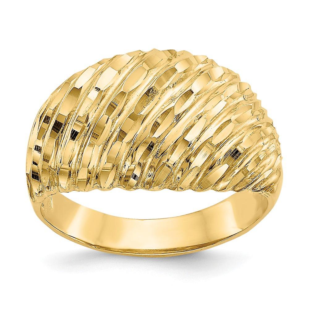 14k Yellow Gold Solid Polished Sparkle Cut Domed Ring Size 6 Band Style-Ring for Women - 4.3 Grams