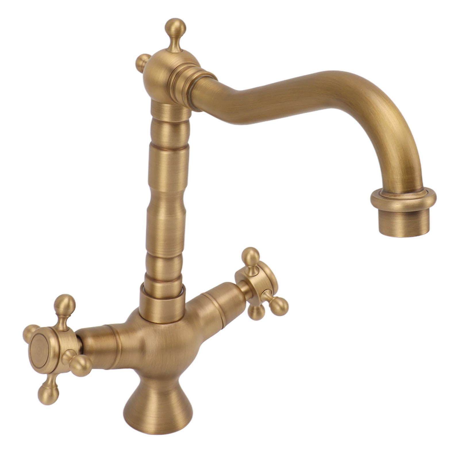 Retro Basin Faucet European Style with Double Handle Copper Hot and Cold Mixer Sink Tap for Bathroom