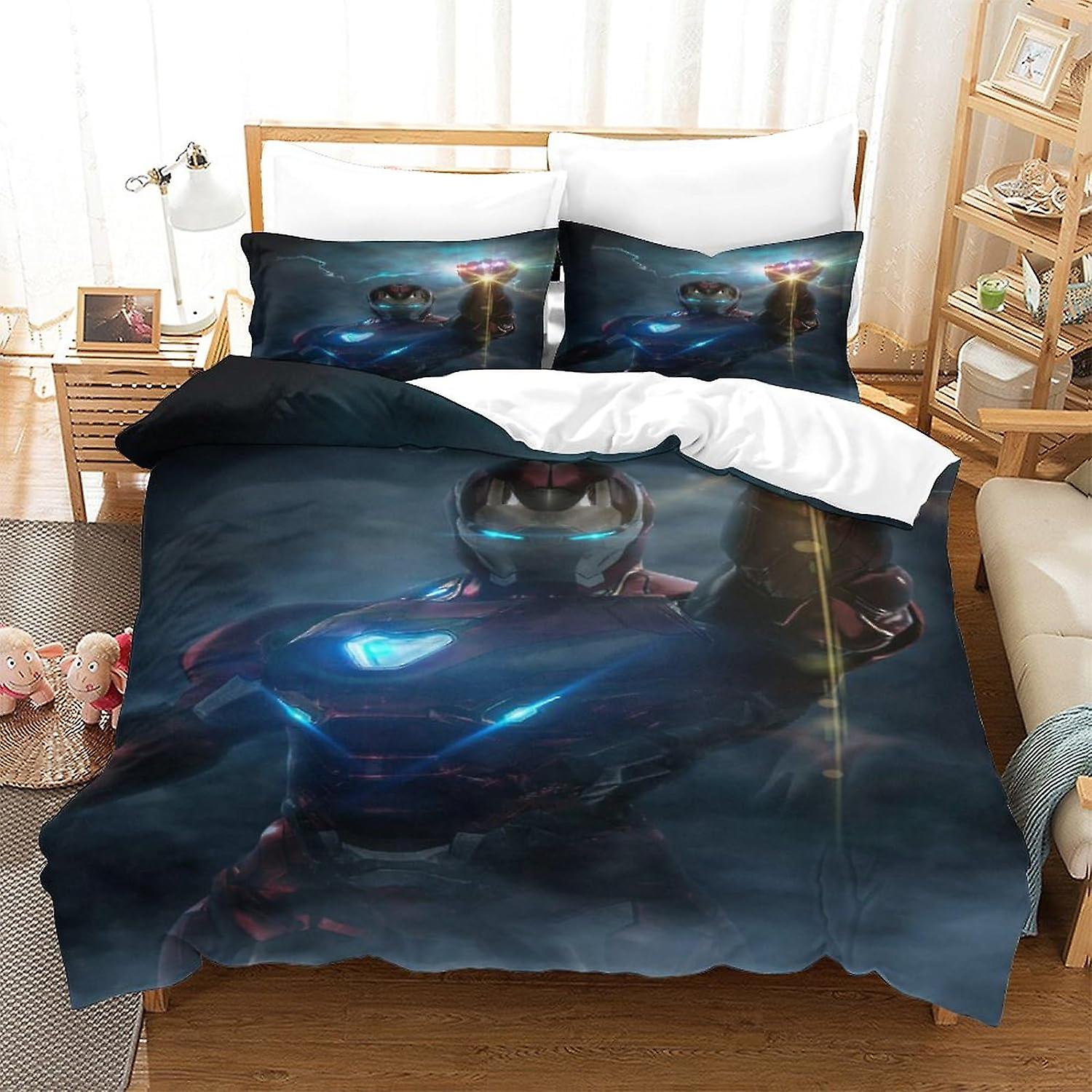 EKENOZ Iron Man Bedding Set Superhero Duvet Cover Set for 3D Printed 3 Pcs Set Soft Breathable Comforter Cover Quilt Cover with Zipper Closure Soft Mi
