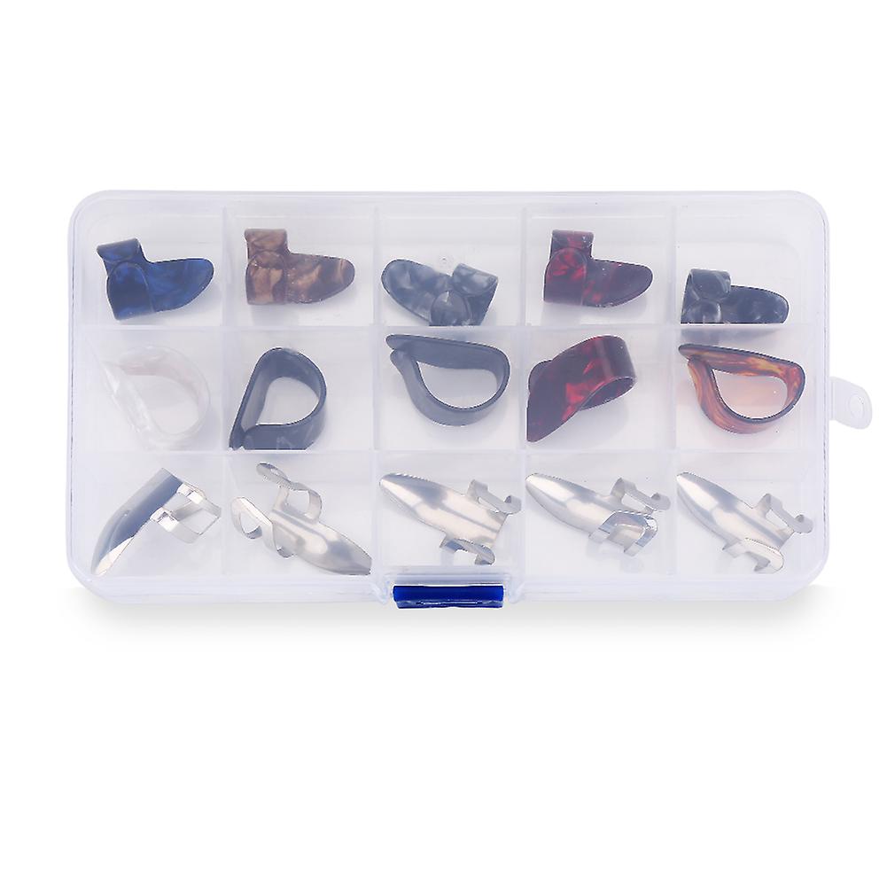 15Pcs DIY Thumb Forefinger Finger Picks Protector Accessory with Storage Box for Guitar