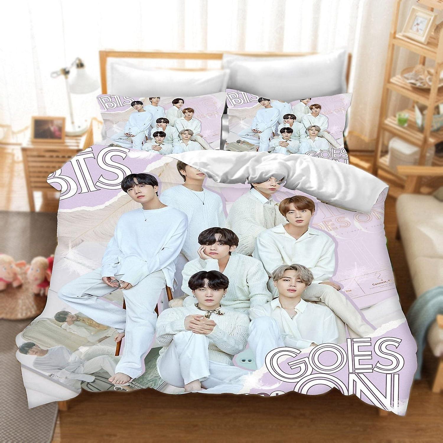 DDONVG BTS غطاء لحاف 3 قطع 3D BTS طقم بياضات أسرة بطبعة 135 × 200 سم أغطية لحاف من الألياف الدقيقة ناعمة ورقيقة مع سحاب وغطاء وسادة