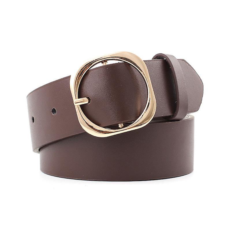 Women Belts Square Round Shape Buckle Light Body Pure Smooth Pu Belt Golden Glossy More Sizes Belt Women's Belt