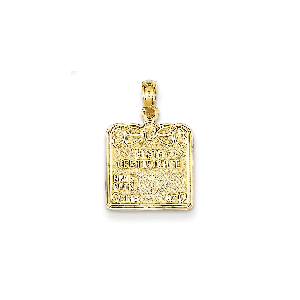 Collier pendentif certificat de naissance en satin d’or jaune 14 carats 20x13mm-Pendentif pour femme - 1,1 grammes