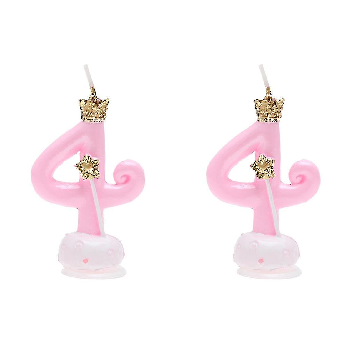 2 قطع حزب كعكة الشموع عيد ميلاد الشموع الرقمية تاج صغير زينت الشموع للزينة رقم 4 تصميم التاج (الوردي)