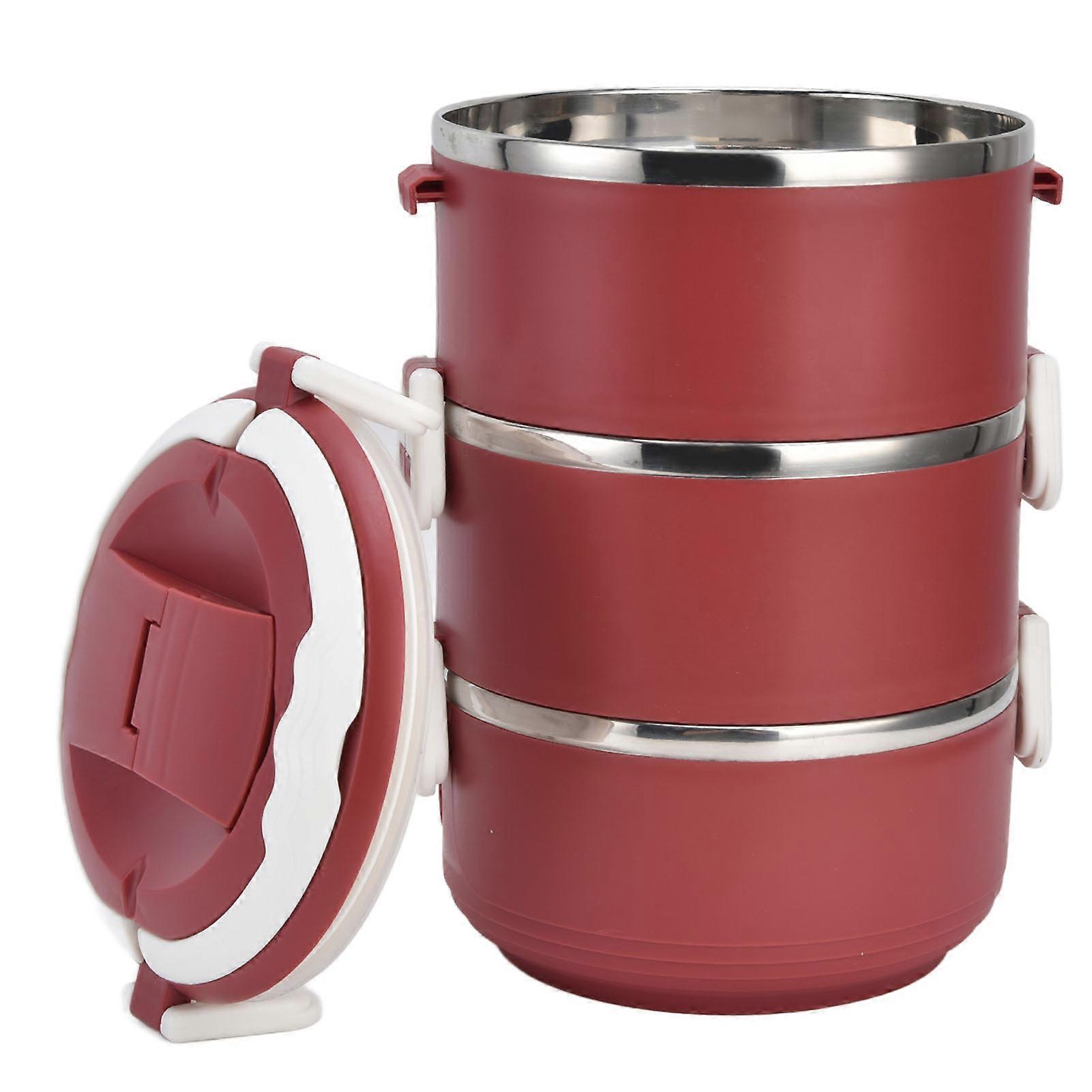Stackable Lunch Box Three Layers Stainless Steel Leakage Proof Portable Keep Warm Bento Box for School Camping PicnicRed Three Layers