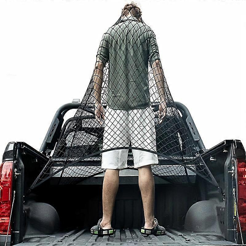 Cargo Net For Pickup Truck Bed, 4'x4' Stretch To 7'x7' Highly Elastic Truck Bed Mesh For Camping, For Trailer For Ford For Chevrolet