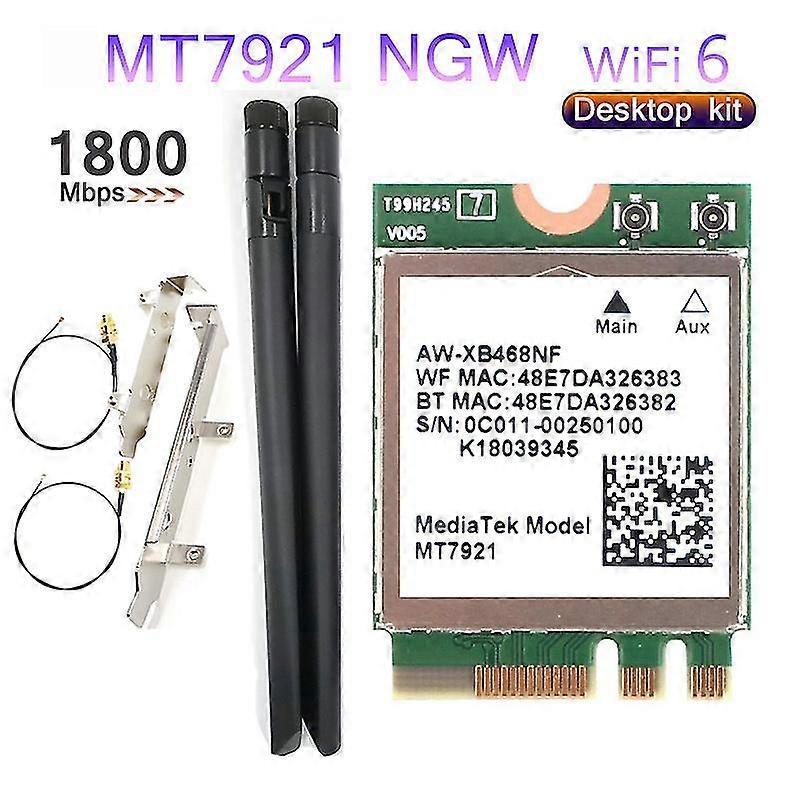 Mediatek Mt7921 Desktop Kit Wi-fi 6 1800mbps Bluetooth 5.2 Wireless Card 802.11ax 8dbi Antennas Ngff M2 For Windows 10 / 11