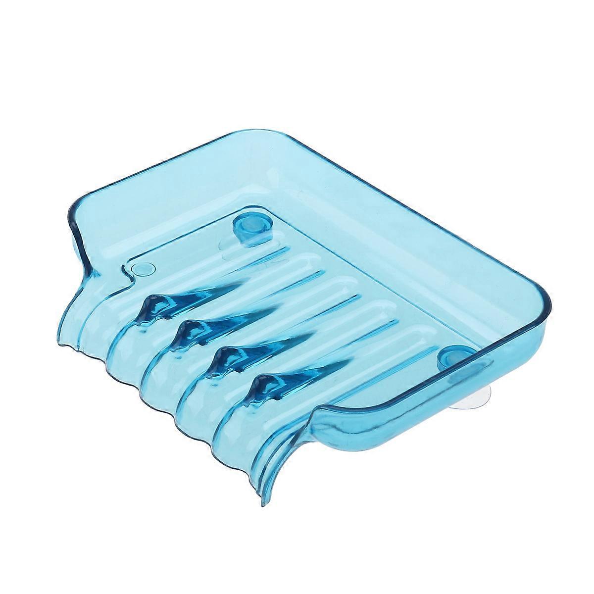 Bathroom Waterfall Soap Dish Clear Color Sponge Holder Storage Tray with Two Sucker (Blue)