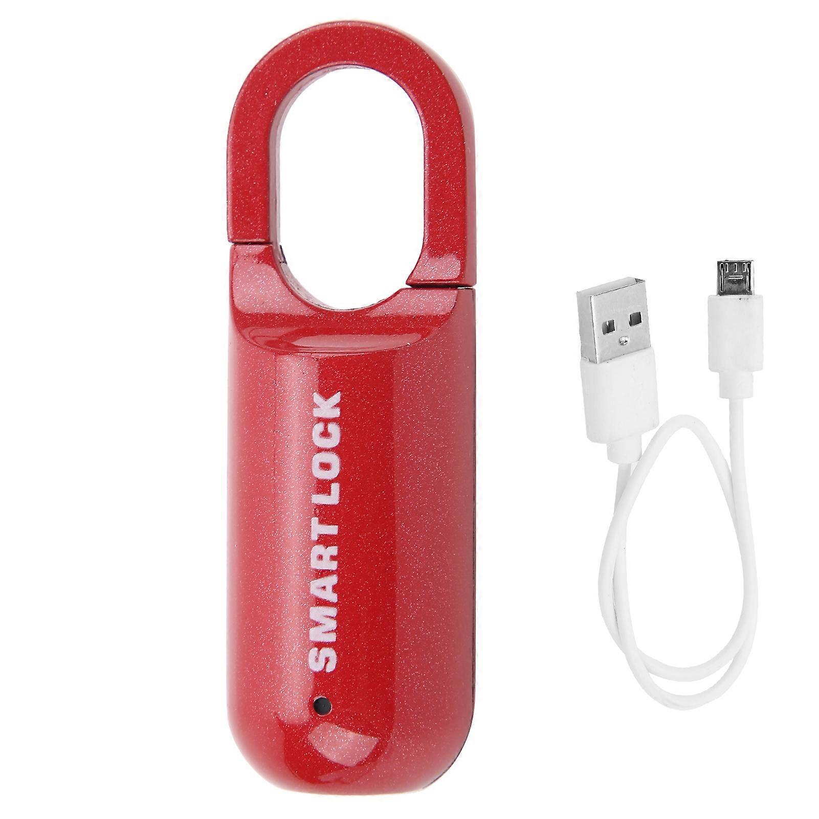 Fingerprint Lock Antitheft Security Usb Rechargeable Thumbprint Padlock For Luggage Case(red )