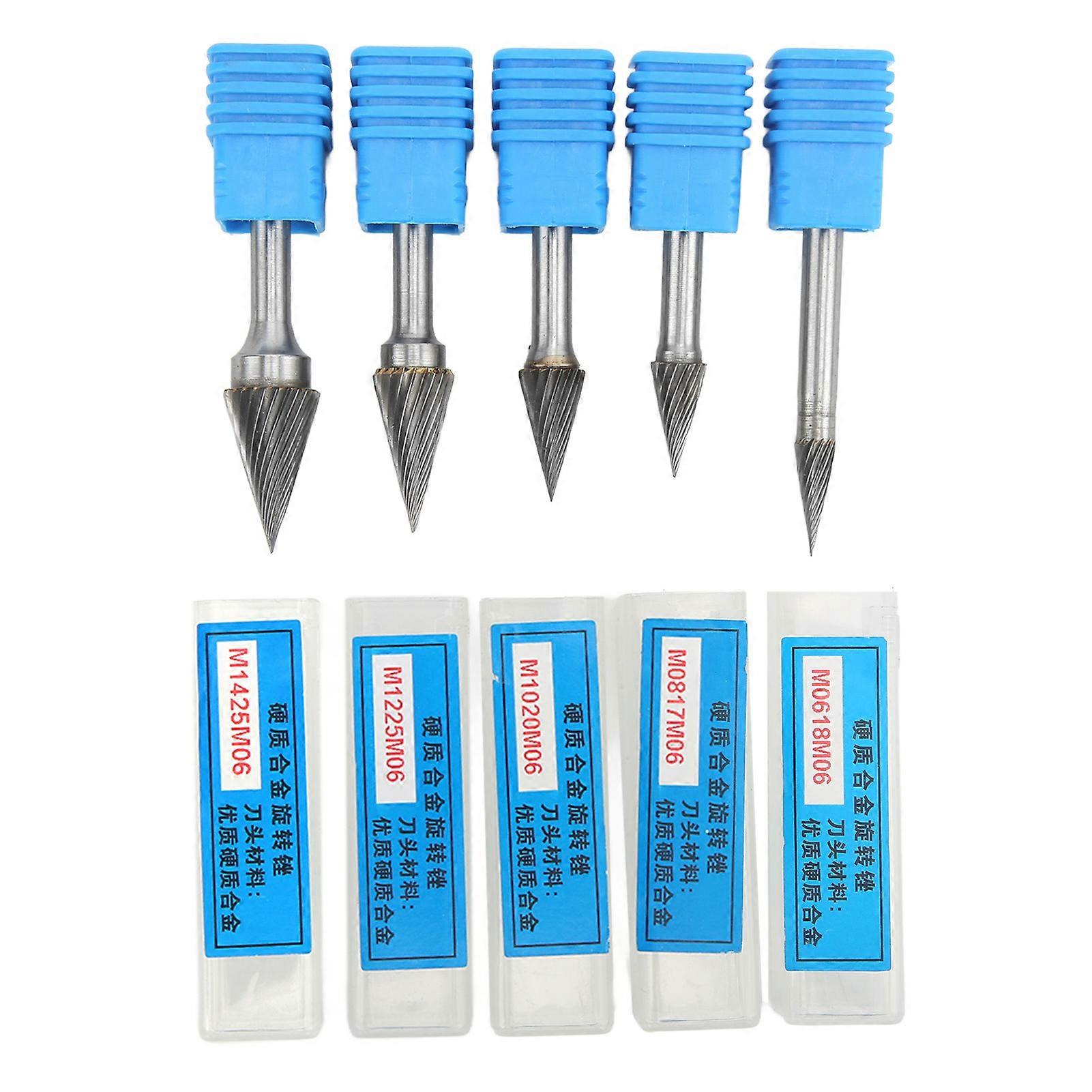 5 Pcs Single Cut Carbide Burr Set Rotary Files With 6mm/0.24in Shank For Carving Polishing Drilling