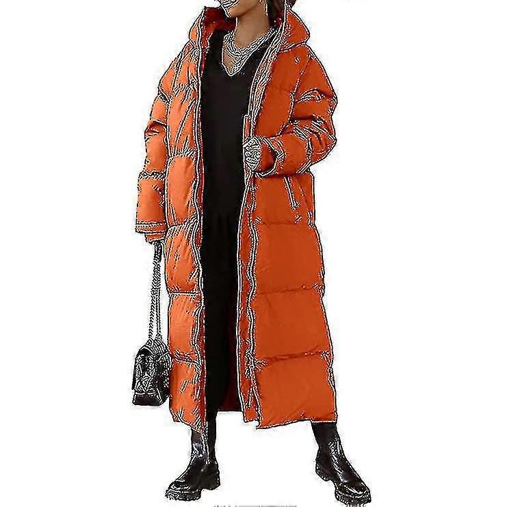 Kvinnor lång quiltad kappa, huva längd långärmad puffer jacka