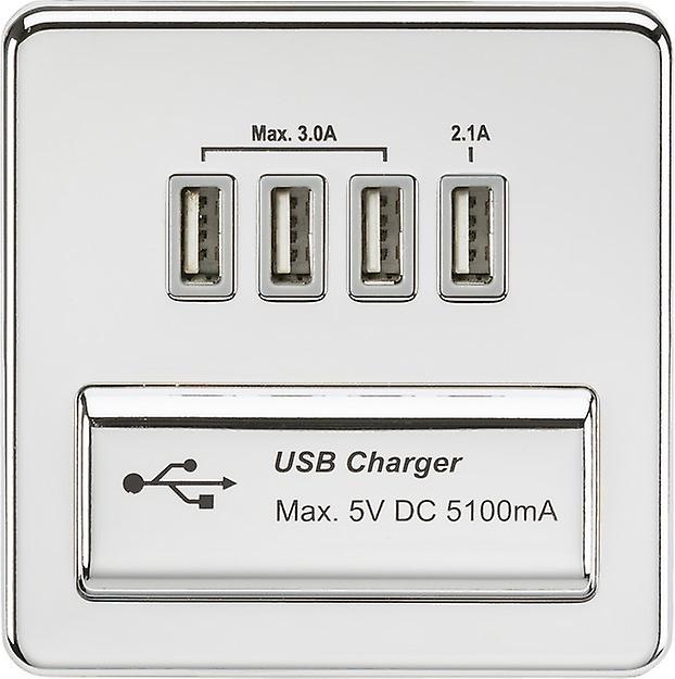 Knightsbridge Screwless Quad USB charger Outlet (5.1A) - Polished chrome with grey insert - SFQUADPCG