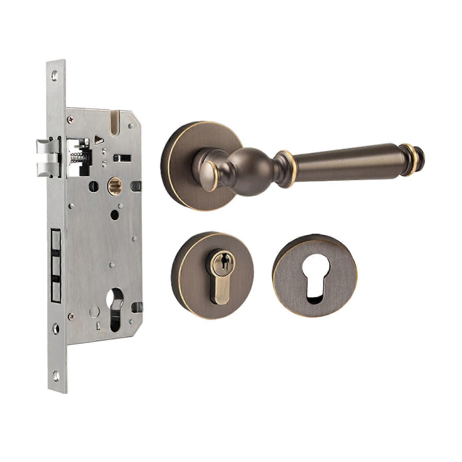 Door Lock Single Side Brass Easy Installation Lever Door Handle for Bathroom Gold