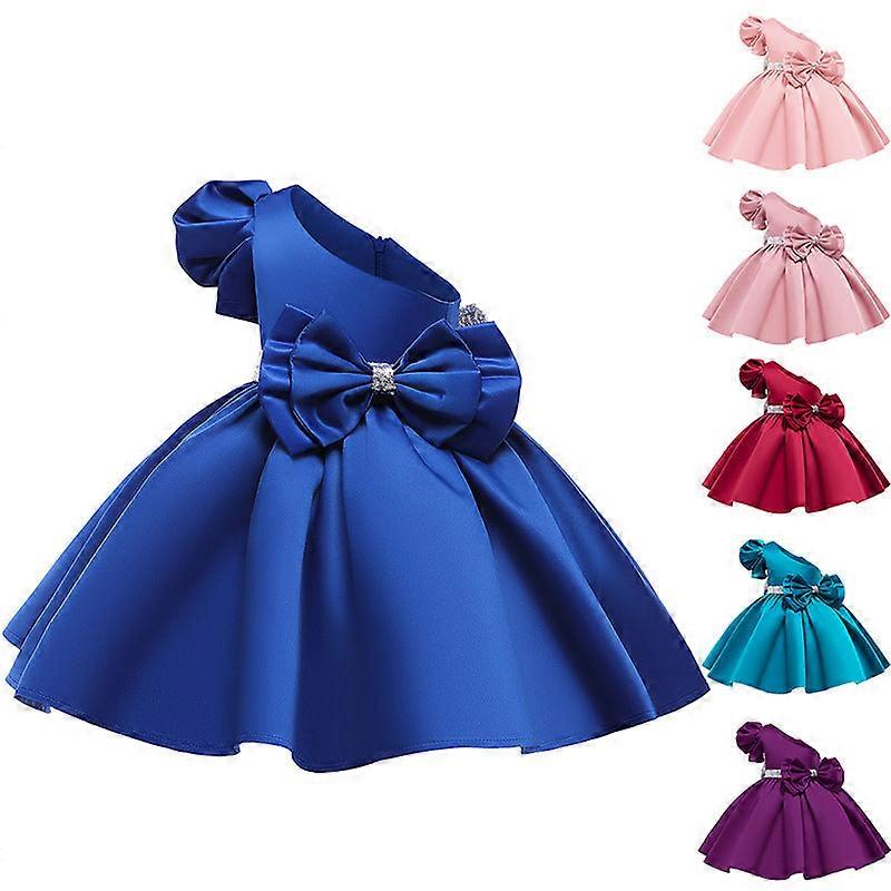 Fete Prințesă Rochie Oblic Umăr Bufant Manșon Dublu Strat Arc Rochie Completă Pentru Copii