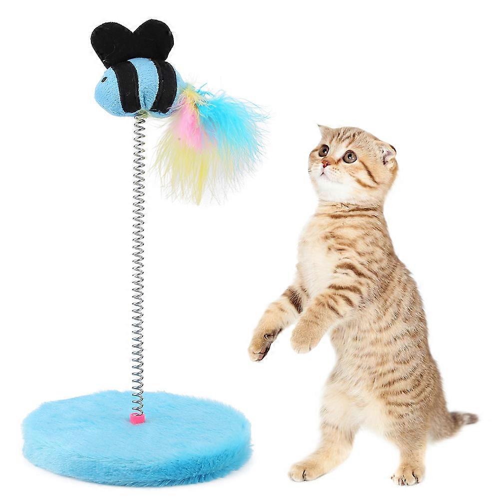Mini Cat Interactive Toy Spring Fish Toy for Pets Playing Jumping Catching (Blue)