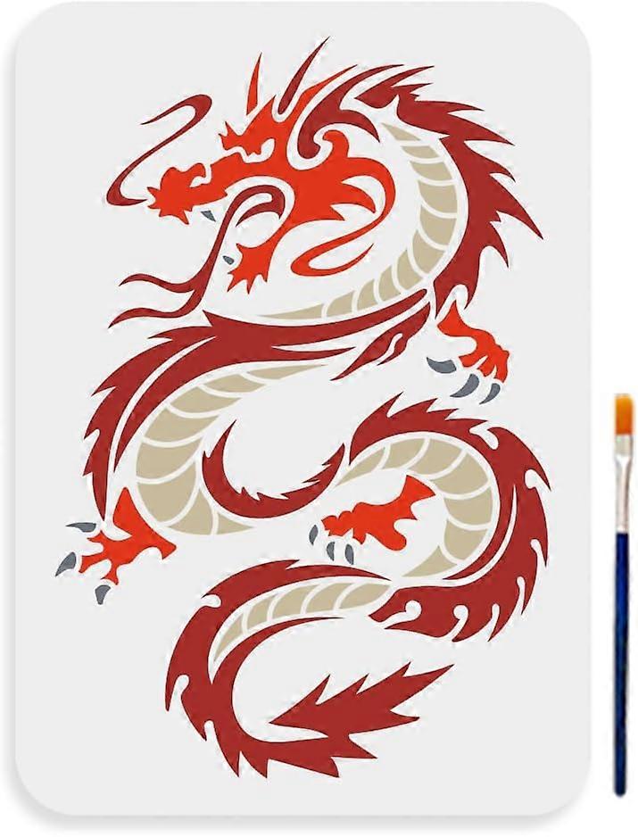 Ancient Dragon Stencil 11.78.3inch Large Medieval Dragon Stencils with Paint Brush Reusable Chinese Dragon Template for Canvas Fabric Wall DIY Craft P