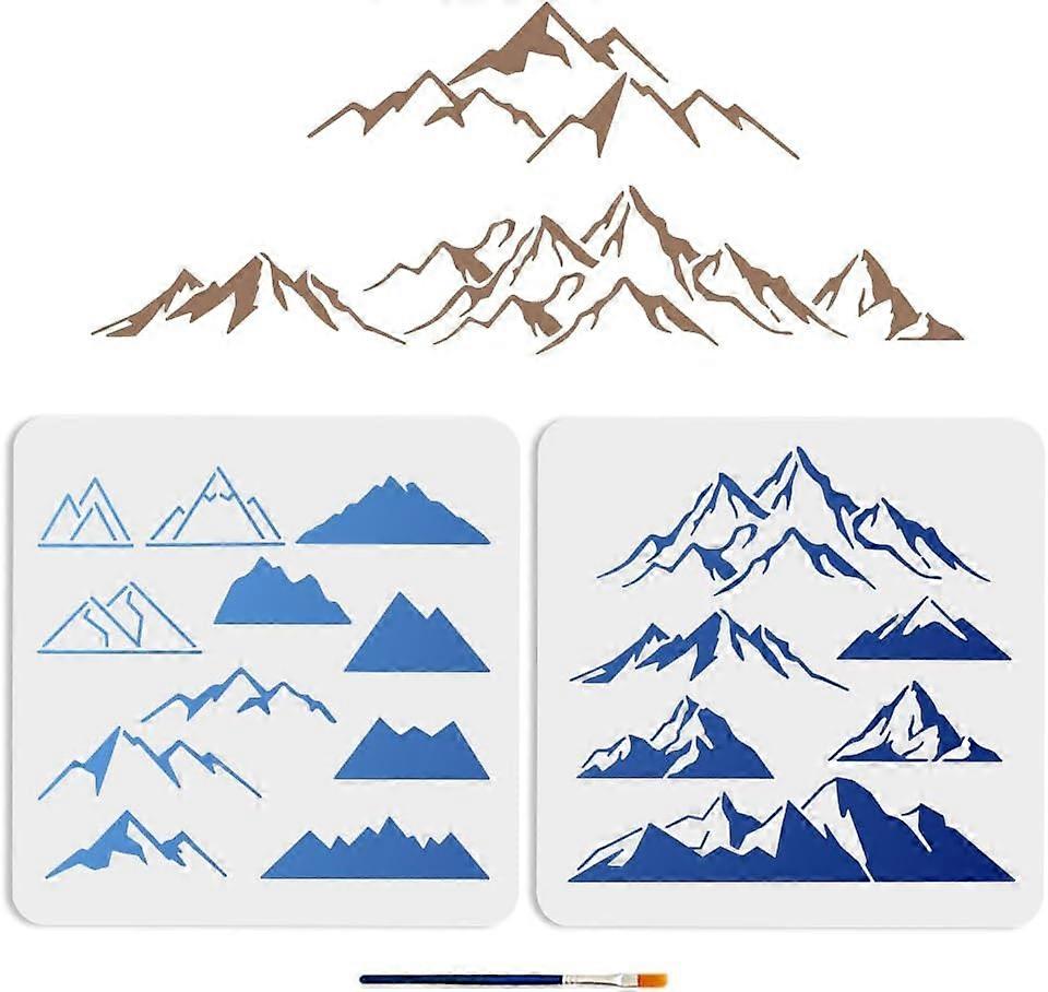 2pcs Mountain Stencils 11.811.8inch Planar and Three-Dimensional Mountain Stencils with Paint Brush Nature Mountains Peaks Climbing Drawing Template f
