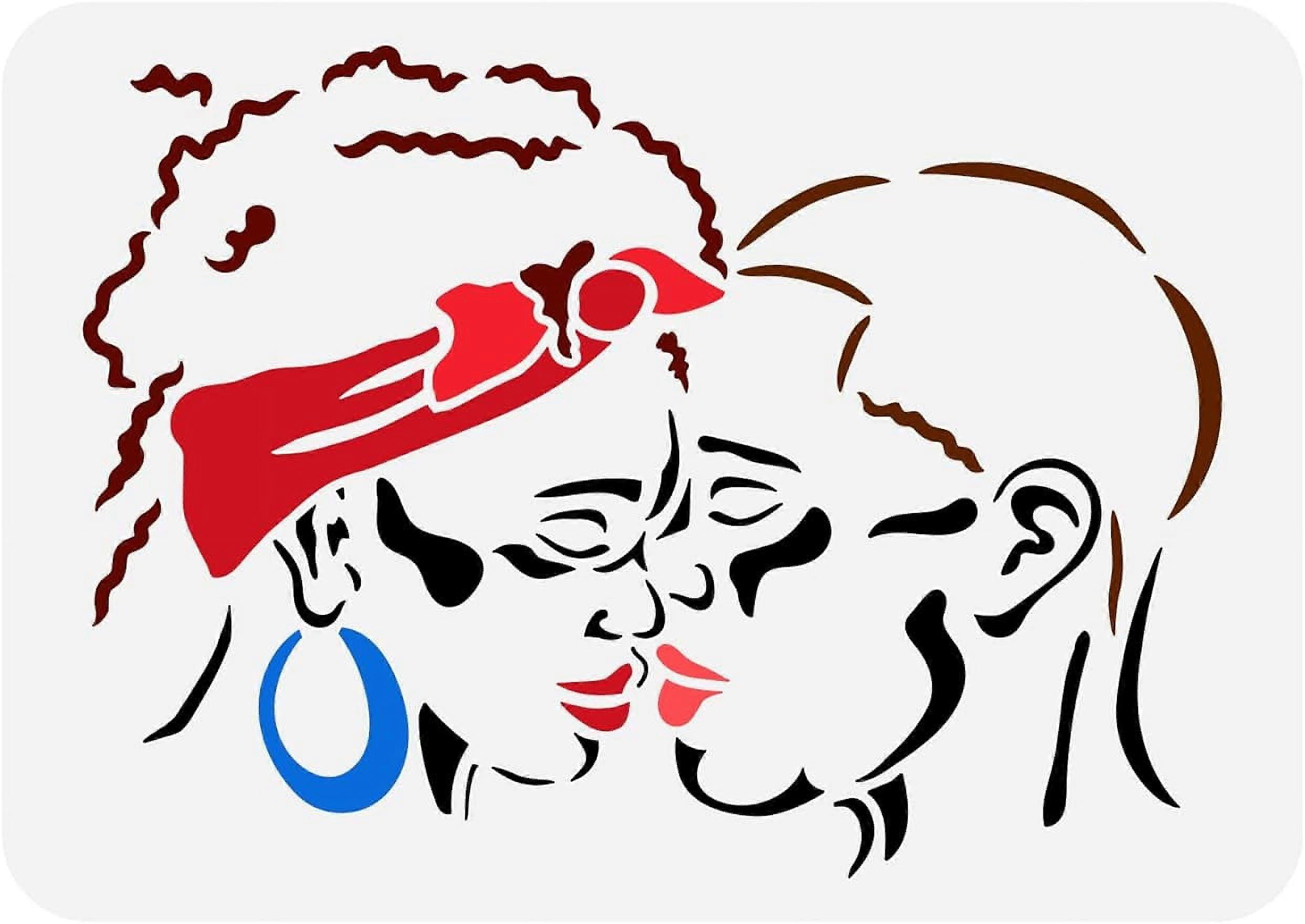 1Pc African Lover Painting Stencil Resuable Couple Head Drawing Stencil Character Theme Lover Pattern Templates for Painting