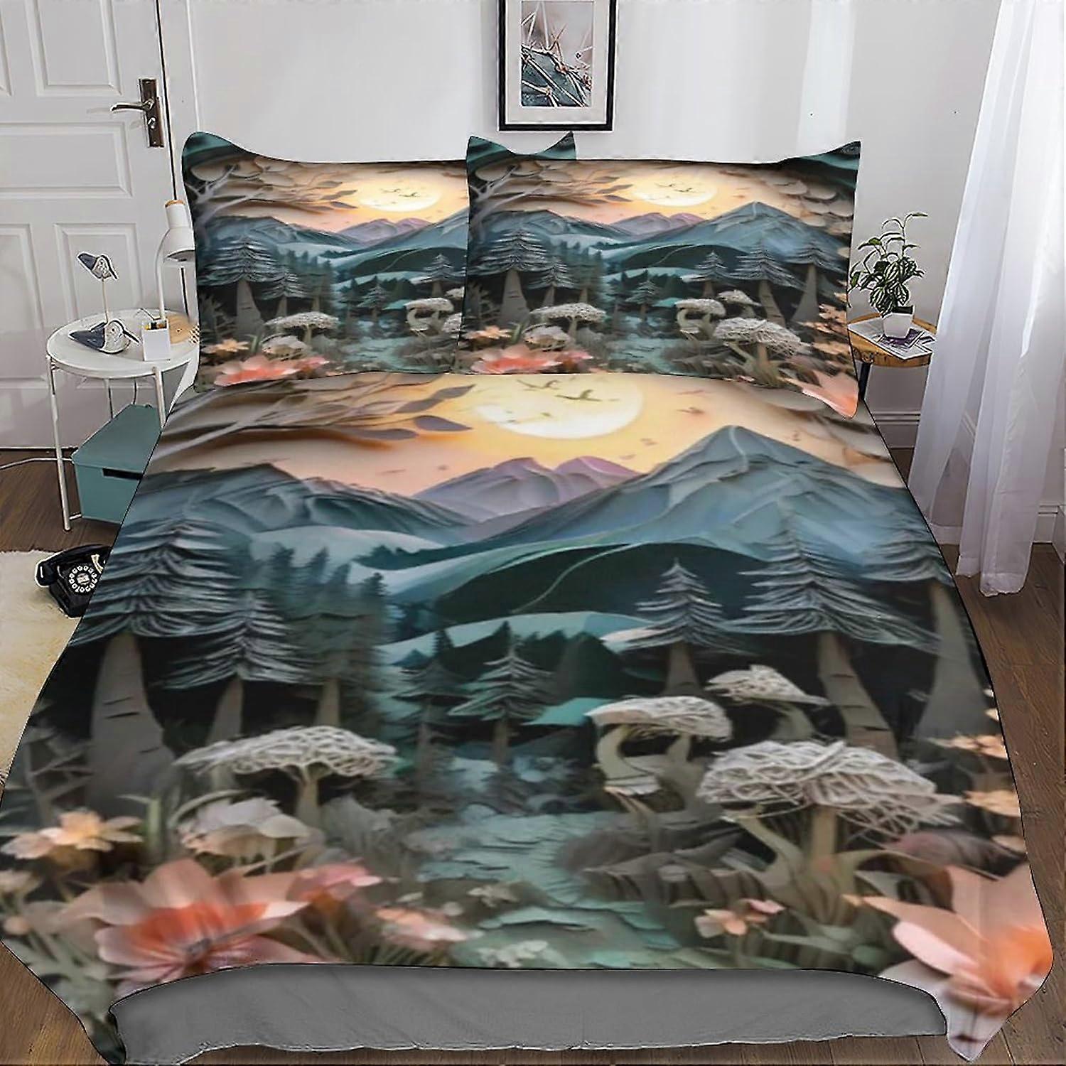 Relief Effect 3D Print Duvet Cover Set Bedding Set with Zipper Closure, Soft Microfiber 3 Piece with Pillowcases for Kids and Adults Double