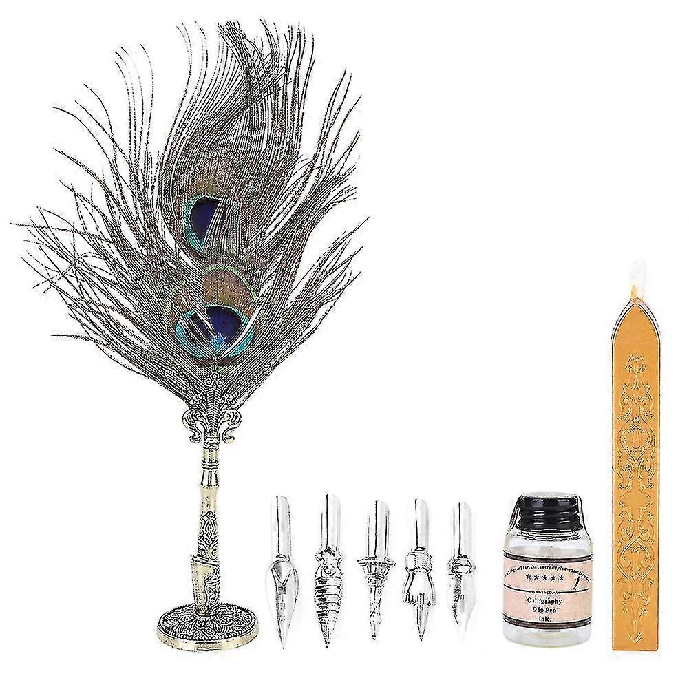 Retro Vintage Style Calligraphic Feather Pen Set Gift Box For Student Writing Gift Table Decor